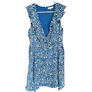 Parker Women's Floral Ruffled Sleeves Surplice Neck Mini Dress Blue Size Small